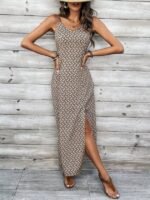 Kadın Ip Askılı V Yakalı Yırtmaçlı Uzun Süprem Elbise - Görsel 6