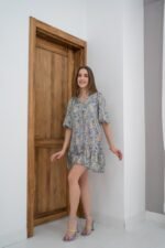 Yeşil Desenli Saten Elbise - Görsel 4