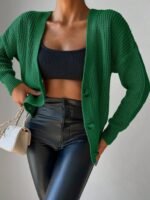 Kadın Uzun Kollu Düğme Detay Triko Hırka - Görsel 2