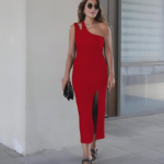 Kadın Kolsuz Tek Omuz Damla Detay JanJan Krep Elbise