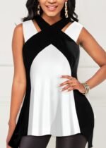 Kadın Askılı Boyundan çapraz Halter Yakalı çift Renkli Viskon Bluz