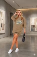 Kadın Uzun Kollu Bisiklet Yaka Yazılı Viskon Iki Iplik Elbise