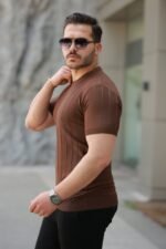 Erkek Kısa Kollu Bisiklet Yaka çizgili Triko Tişört - Görsel 2