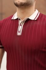 Erkek Düğme Yakalı Kontrast Yaka Triko Tişört - Görsel 2