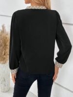 Kadın Uzun Kollu V Hakim Yakalı Desenli Ithal Krep Bluz - Görsel 6