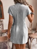 Kadın Kısa Kollu Yakalı önden Düğmeli Kısa Trikoton Elbise - Görsel 4