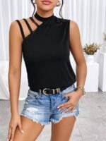 Kadın Omuzdan şerit Detaylı Yarı Balıkçı Yaka Viskon Bluz - Görsel 5