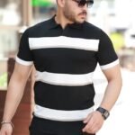 Erkek şerit Desenli Hemşire Yaka Kısa Kollu Tişört