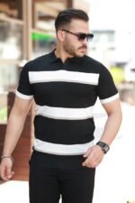 Erkek şerit Desenli Hemşire Yaka Kısa Kollu Tişört