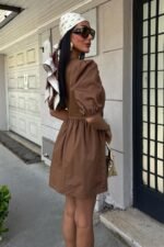 Önü Fiyonk Bağlamalı Ve Balon Kollu Elbise 2893 - Görsel 4