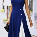 Kadın Tek Omuzu şerit Detaylı Kolsuz Yandan Düğme Detaylı Janjan Krep Elbise