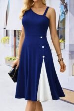 Kadın Tek Omuzu şerit Detaylı Kolsuz Yandan Düğme Detaylı Janjan Krep Elbise