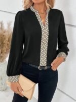 Kadın Uzun Kollu V Hakim Yakalı Desenli Ithal Krep Bluz - Görsel 5