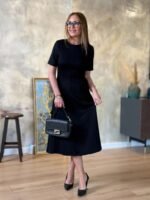 Kadın Kısa Kollu Bisiklet Yaka Midi Viskon Iki Iplik Elbise - Görsel 4