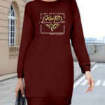 Kadın Uzun Kollu Bisiklet Yaka Desenli Viskon Iki Iplik Bluz