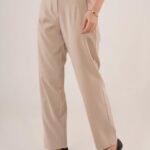 Çift Pens Detaylı Krem Pantolon