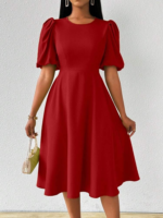 Kadın Kısa Balon Kollu Bisiklet Yaka Kiloş Janjan Krep Elbise - Görsel 4