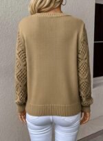 Kadın Uzun Kollu V Yaka Kol Delikli Baklava Desen Detaylı Triko Kazak - Görsel 3