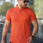 Erkek Hakim Yaka Dokuma Pamuklu Kumaş Kısa Kollu Tişört