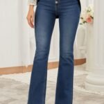 Kadın Yüksek Bel önden Düğmeli Cep Detay Ispanyol Paça Denim Pantolon