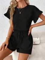 Kadın Kısa Kollu Bisiklet Yaka Bürümcük Bluz Ve Kısa Short Ikili Takım - Görsel 2