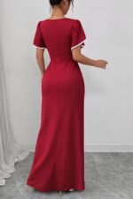 Kadın Kısa Kollu Kare Yakalı önden çapraz Kesim Detaylı Krep Elbise - Görsel 3