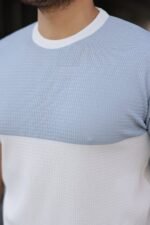 Erkek Renk Bloklu Bisiklet Yaka Kısa Kollu Triko Tişört - Görsel 3