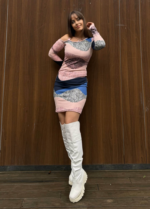 Kadın Uzun Kollu Tek Omuzu Askı Toka Detaylı Kısa Dalgıç Elbise - Görsel 9