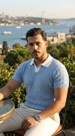 Erkek Desenli Kısa Kollu Triko Tişört - %100 Pamuk Akrilik - Görsel 7