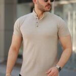 Erkek Hakim Yaka Dokuma Pamuklu Kumaş Kısa Kollu T-shirt