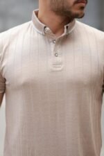 Erkek Düğme Yakalı Jakar Kumaş Kısa Kollu Tişört - Görsel 3