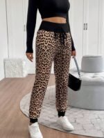 Kadın Yüksek Bel Bağcıklı Desenli Iki Iplik Pantolon - Görsel 5