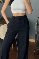 Kadın Yüksek Bel Cepli Ithal Krep Pantolon - Görsel 2