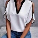 Kadın Kısa Kollu V Yakalı Ithal Krep Bluz