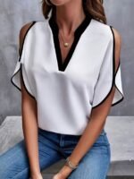 Kadın Kısa Kollu V Yakalı Ithal Krep Bluz