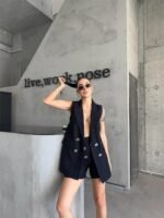 KETEN YELEK - ŞORT TAKIM - Siyah - Görsel 3