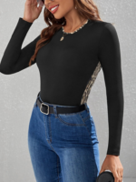 Kadın Uzun Kollu Leopar şeritli Viskon Bluz - Görsel 9