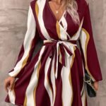 Kadın Uzun Kollu Kruvaze Yakalı Desenli Modal Mini Elbise