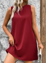 Kadın Askılı V Yakalı Geniş Kesim Detaylı Kısa Janjan Krep Elbise - Görsel 2