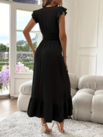 Kadın Kısa Kollu Kruvaze Yakalı Beli Lastikli Müslim Elbise - Görsel 2