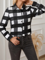 Kadın Uzun Kollu Ekoseli önden Düğmeli Dokuma Uzun Gömlek - Görsel 2