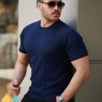 Erkek Kısa Kollu Bisiklet Yaka çizgili Triko Tişört