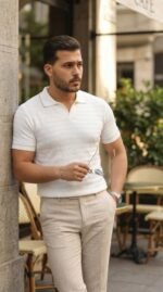 Erkek Zikzak Dokulu Yakalı Kısa Kollu Triko - Görsel 3