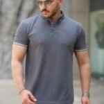 Erkek Düğmeli Yaka Waffle Kumaş Kısa Kollu Tişört