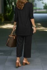 Kadın Uzun Kollu önü Açık Modal Ceket Kolsuz Viskon Iki Iplik Bluz Ve Pantolon üçlü Takım - Görsel 2