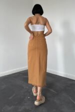 Camel Gabardin Boyamalı Püsküllü Etek - Görsel 2