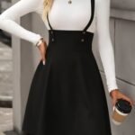 Kadın Askılı Düğmeli Mini Süet Elbise