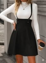 Kadın Askılı Düğmeli Mini Süet Elbise