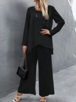 Kadın Uzun Kollu Asimetrik Detaylı Salaş Sandy Bluz Ve Pantolon Ikili Takım