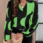 Kadın Uzun Kollu V Yakalı Desenli Modal Bluz